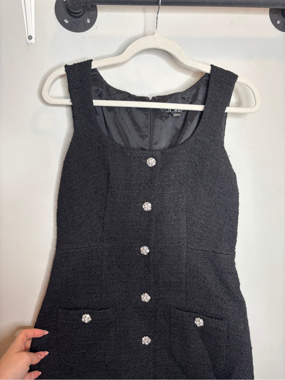 J.Crew Sophia Sleeveless Dress 4 Black Tweed Jewel Buttons - Picture 3 of 8